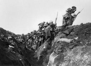 British soldiers "going over the top"