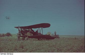 A damaged Polikarpov Po-2, forced to land in Ukraine